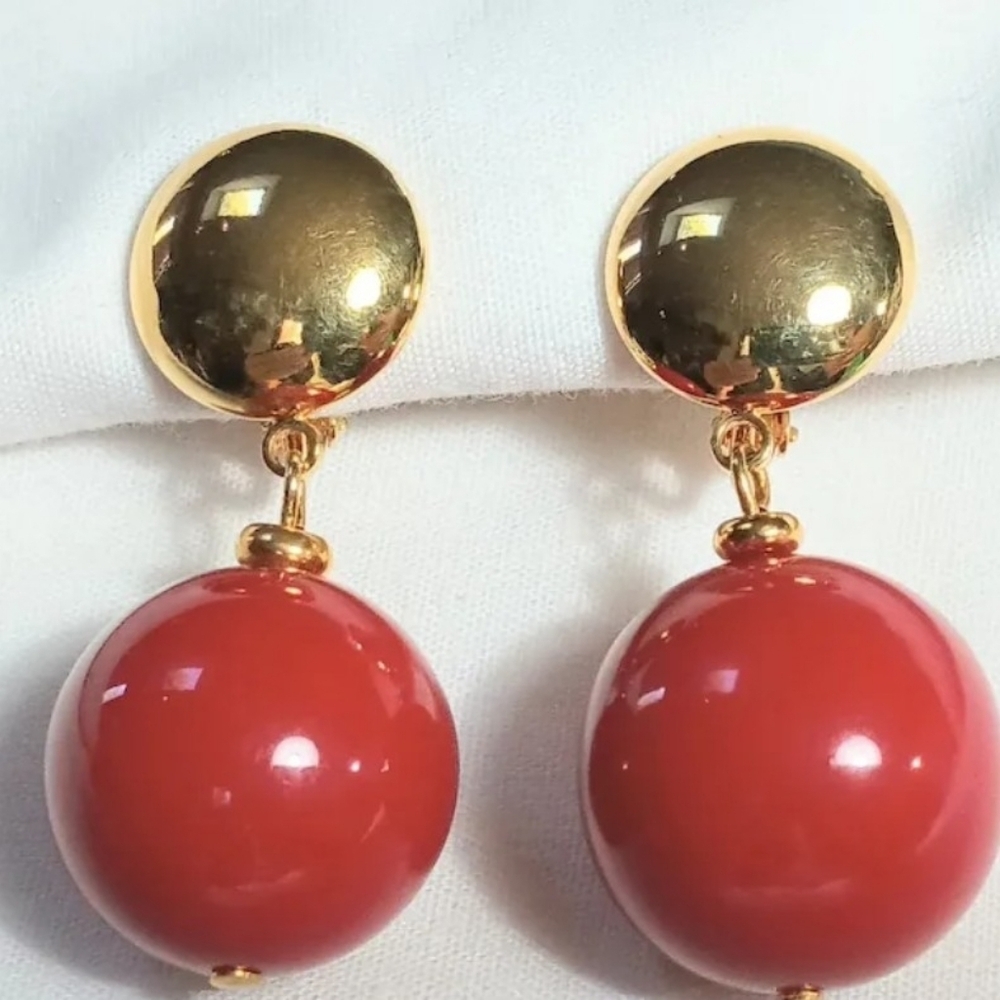 80's Gold and Red Drop Earrings